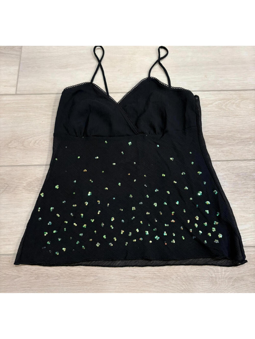Vintage Weather Vane Cami Black Small Babydoll Cropped Slip Sparkle Sheer